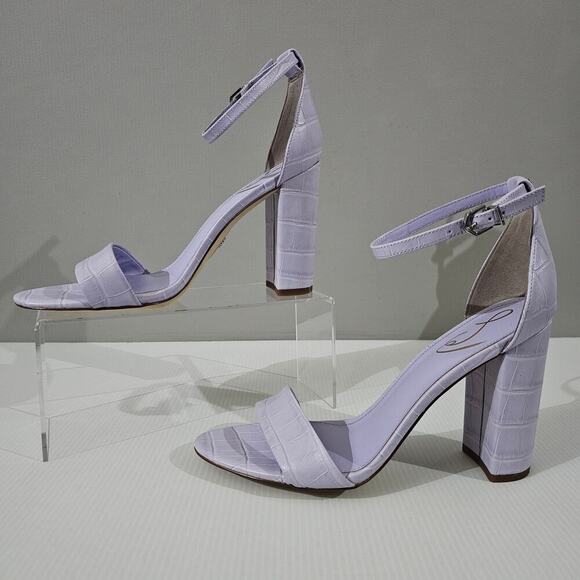 NEW Sam Edelman Yaro Block Heel Sandal Lilac Croc Embossed Leather Size 9.5 - Picture 2 of 13